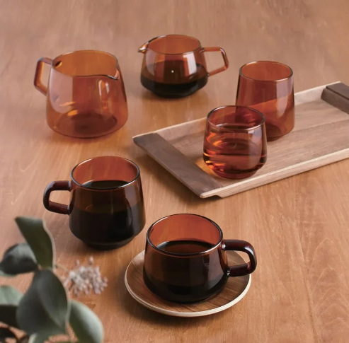 Kinto Sepia SET sklenených šálok s uškom/Jantárovo žlté/4x270 ml