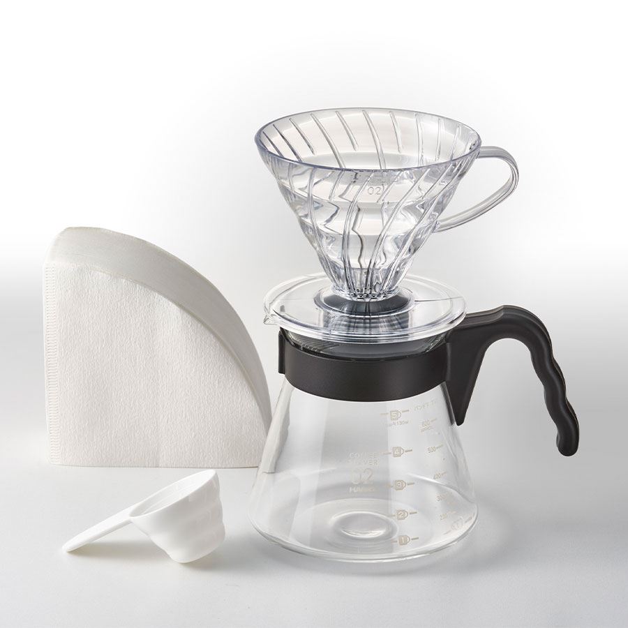 Hario sada Pour Over Kit V60 02 priesvitná/čierna